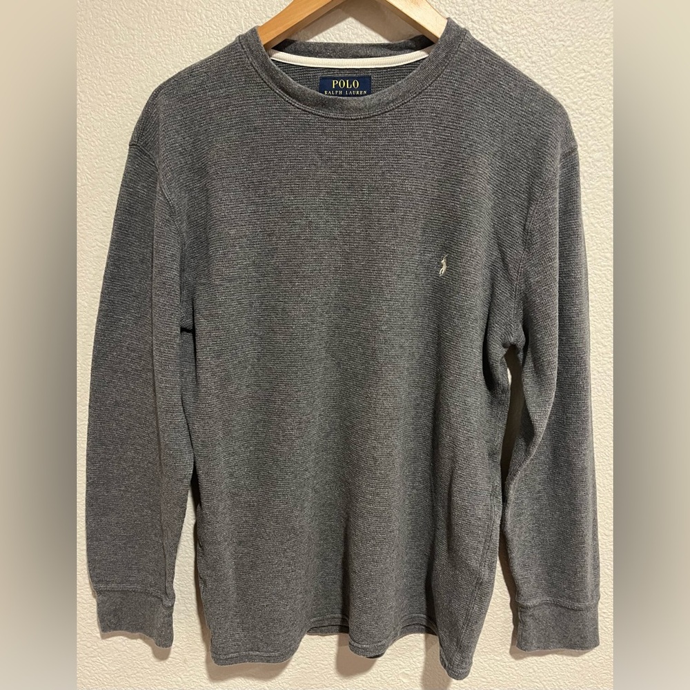 Polo Ralph Lauren Waffle Knit Crewneck Cotton Long Sleeve Shirt Grey Size Large